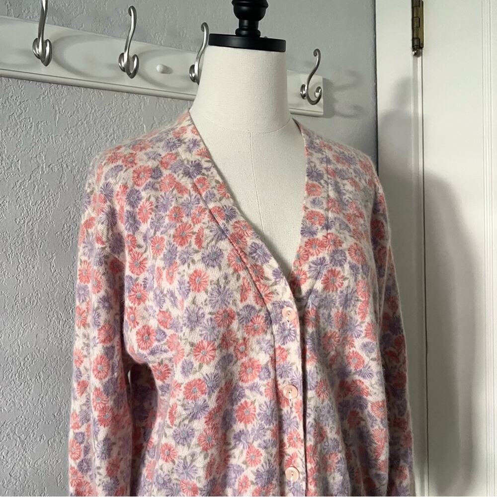 Vintage United Colors of Benetton Floral Angora Wool Blend Cardigan Sweater - Picture 2 of 9